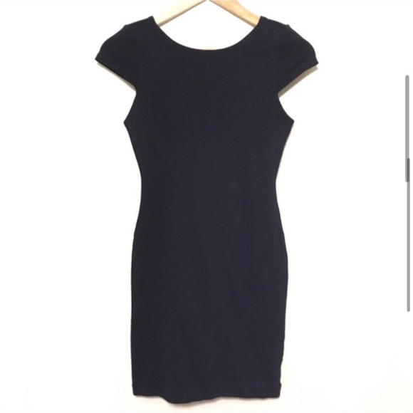 Alice + Olivia Navy Blue Cut Out Open Back Mini Dress Bodycon Cap Sleeve - Picture 3 of 8